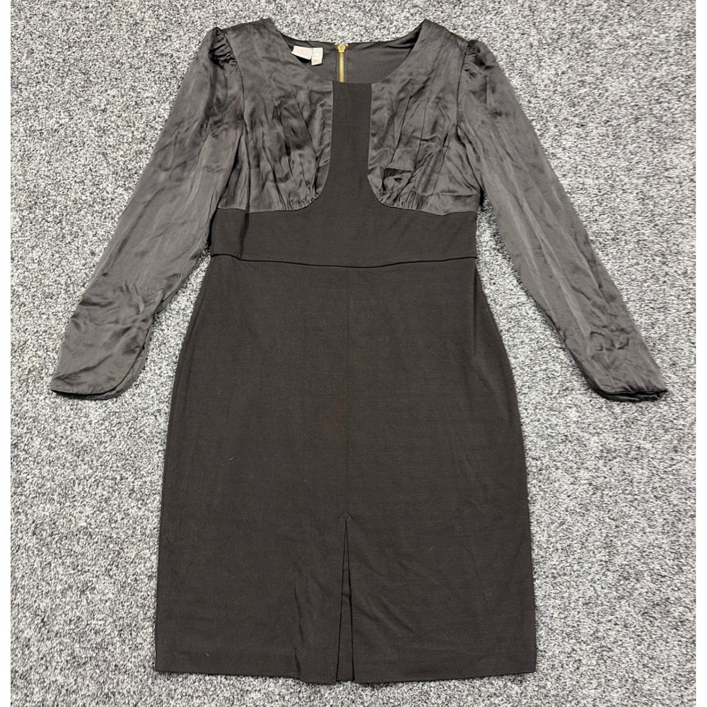 Muse Dress Womens 10 Black Sheath Silk Trim Long Sleeve Career Chic SEO